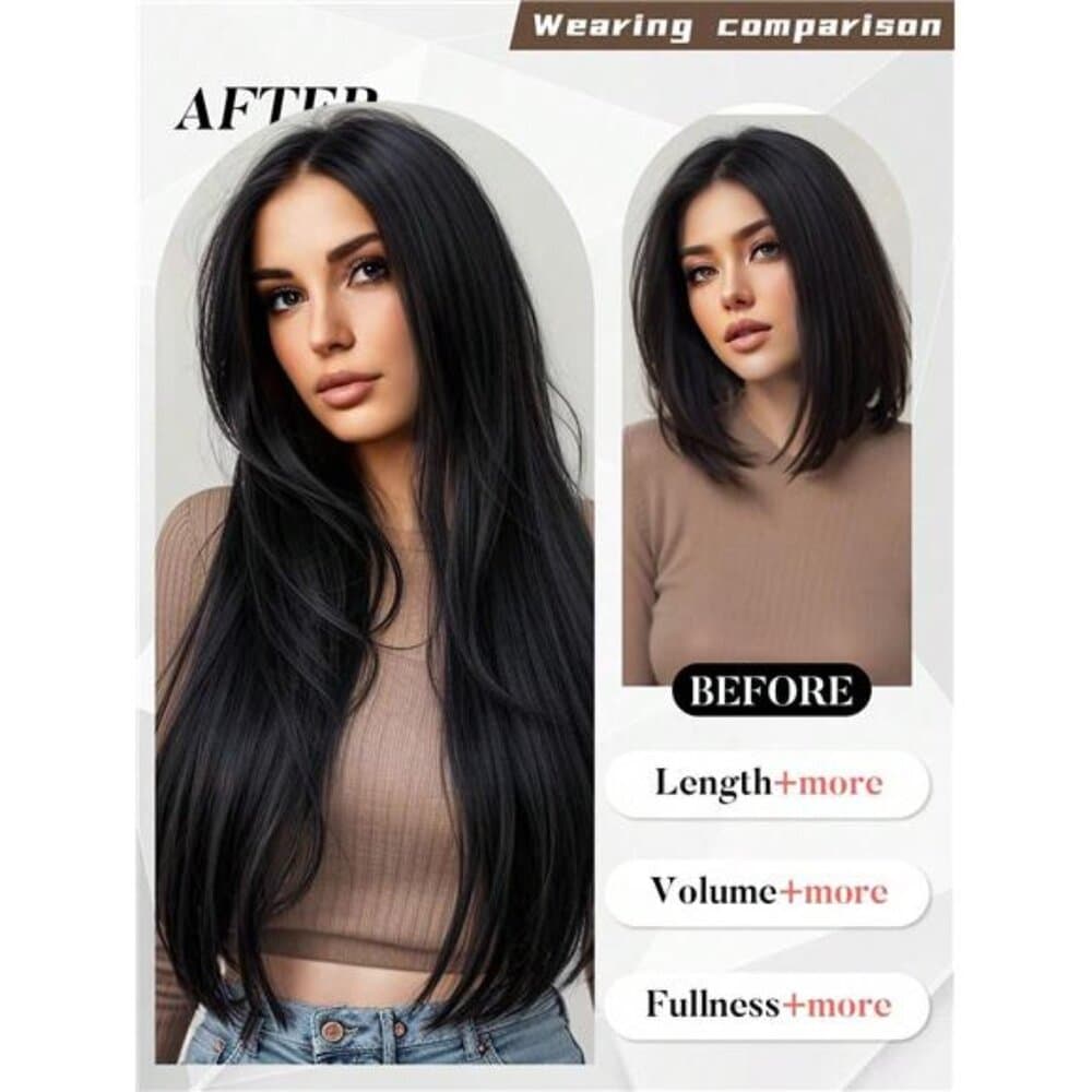 16 Clips 22 Inch 7pcs Black Straight Synthetic Hair Extensions For Women - Thumbnail 8