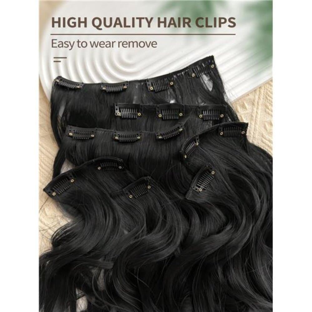 16 Clips 22 Inch 7pcs Black Long Wavy Clip-In Hair Extensions For Women, - Thumbnail 7