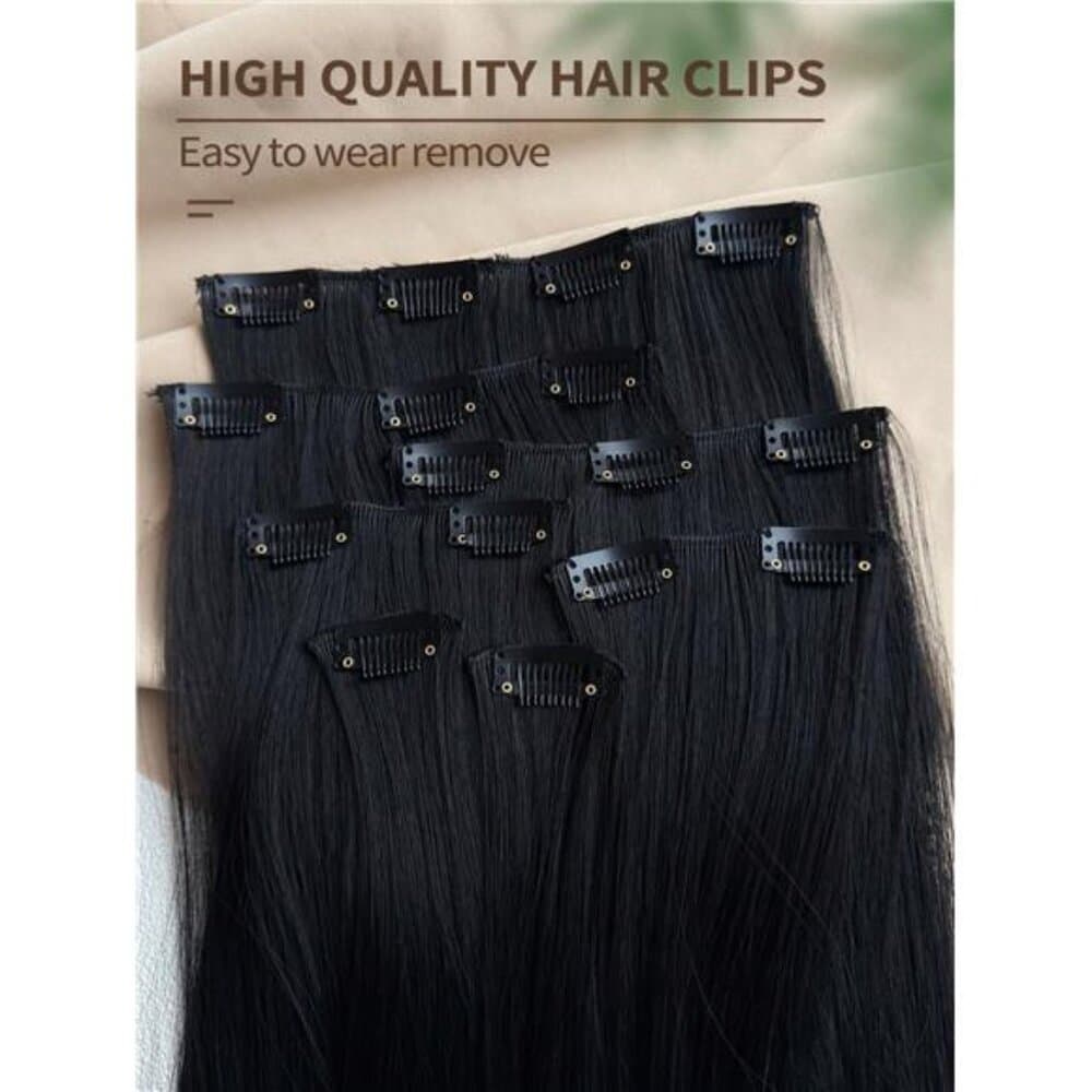 16 Clips 22 Inch 7pcs Black Straight Synthetic Hair Extensions For Women - Thumbnail 5