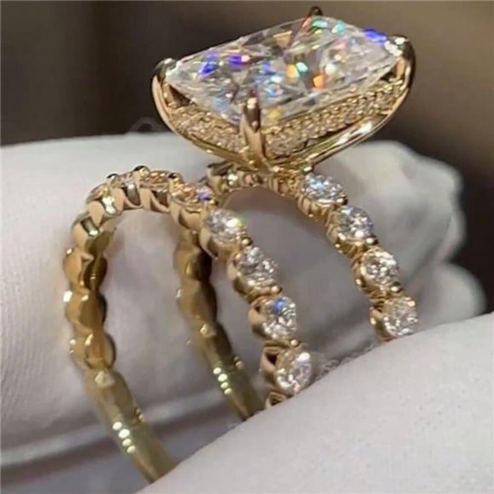 2pcs Luxury Women's Engagement Rings Set With Zirconia Stones - Thumbnail 14