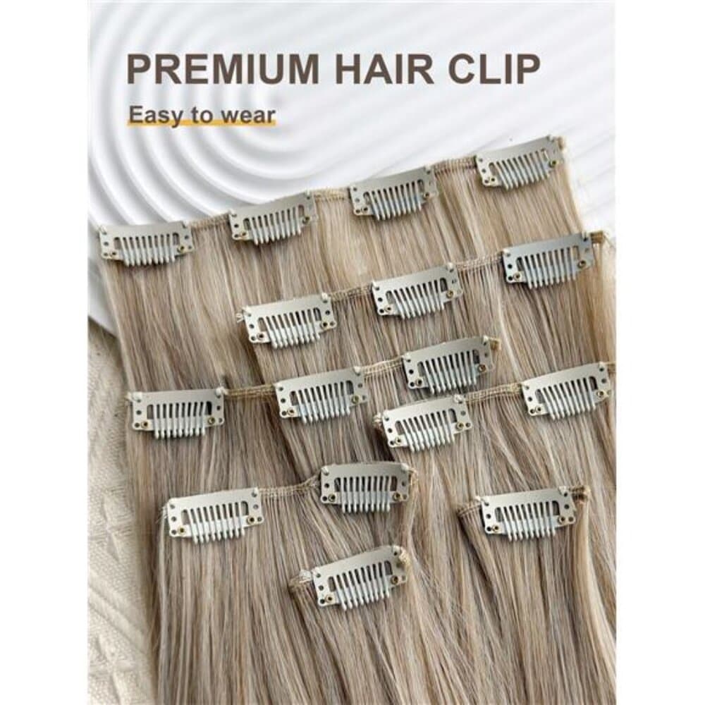 16 Clips 22 Inch 7pcs/Set Golden Straight Synthetic Hair Extensions For Women - Thumbnail 4
