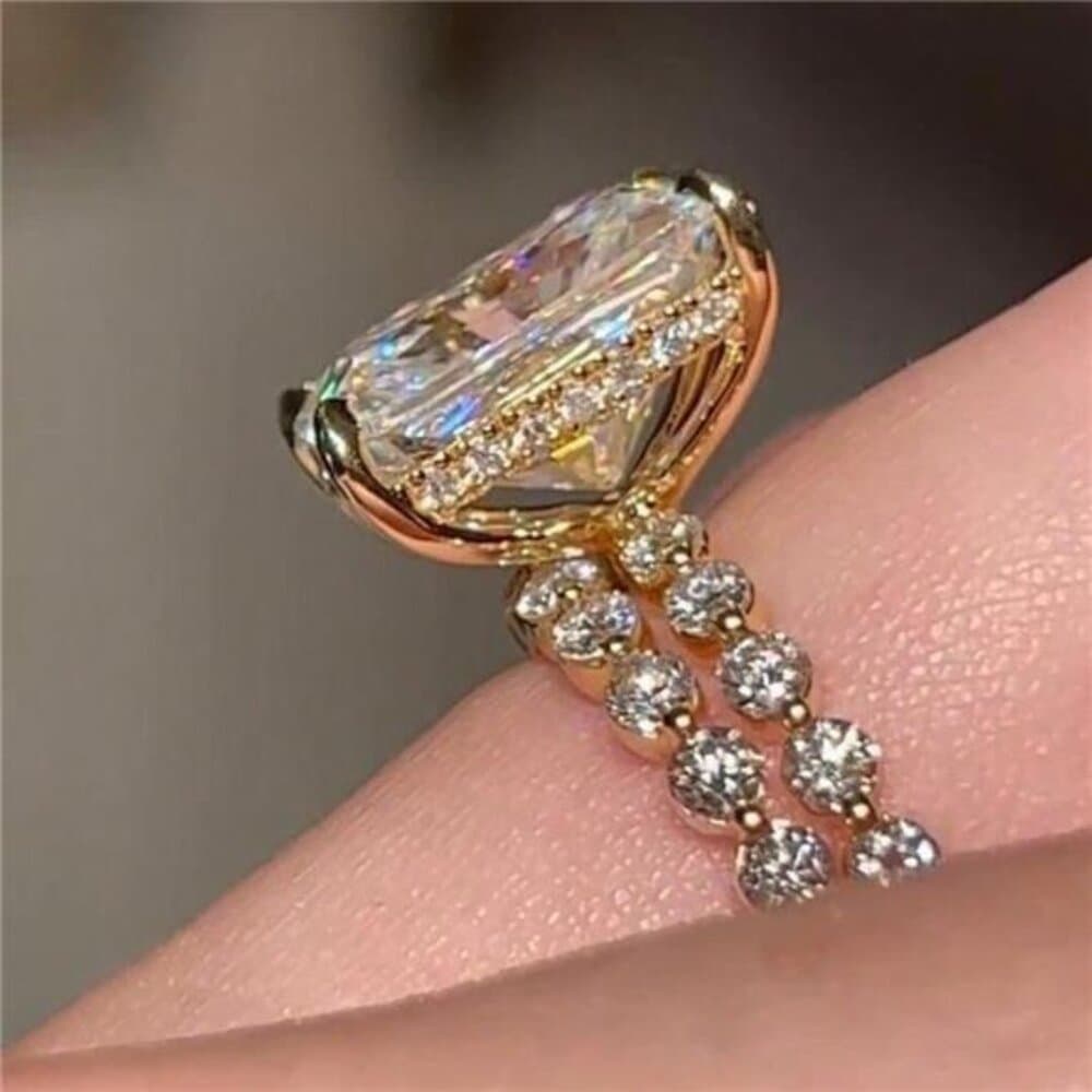 2pcs Luxury Women's Engagement Rings Set With Zirconia Stones - Thumbnail 2