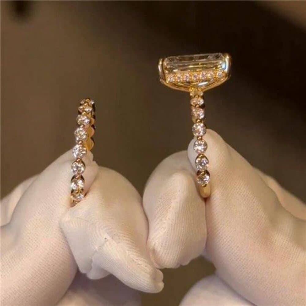 2pcs Luxury Women's Engagement Rings Set With Zirconia Stones - Thumbnail 8