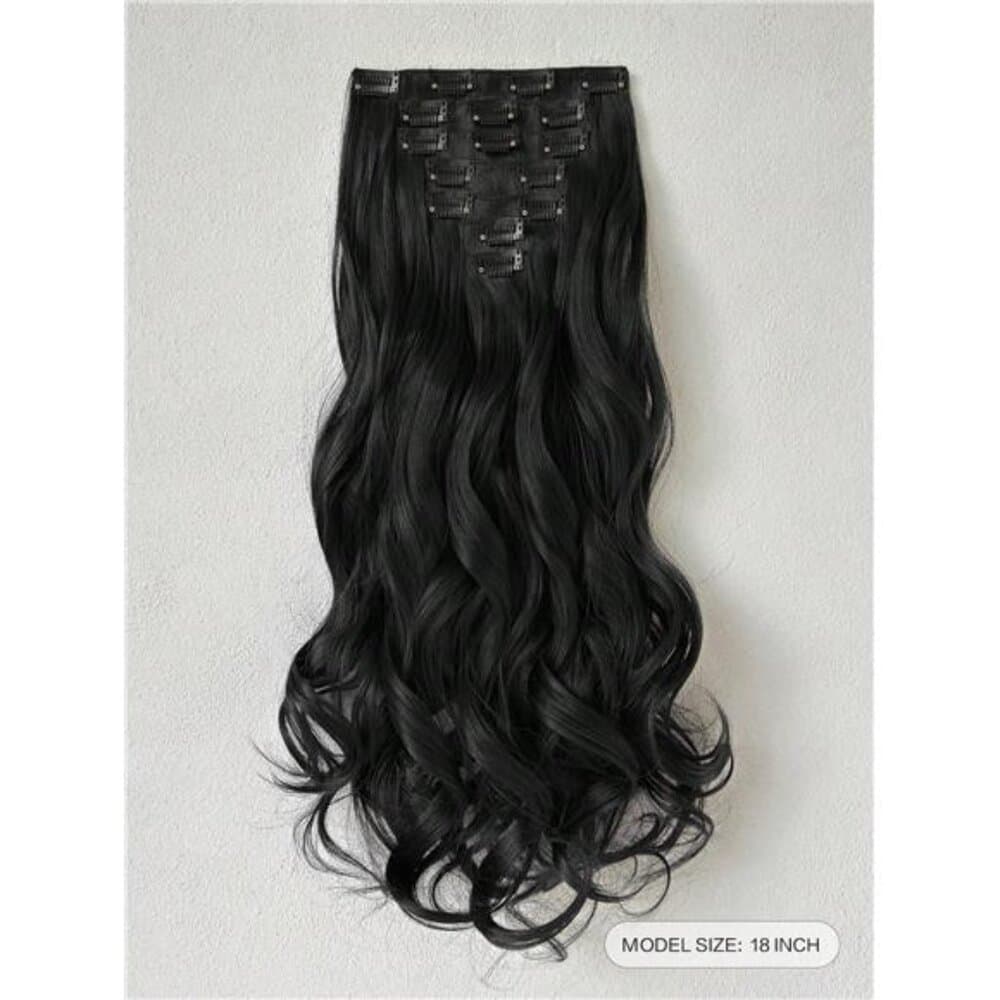 16 Clips 22 Inch 7pcs Black Long Wavy Clip-In Hair Extensions For Women, - Thumbnail 10