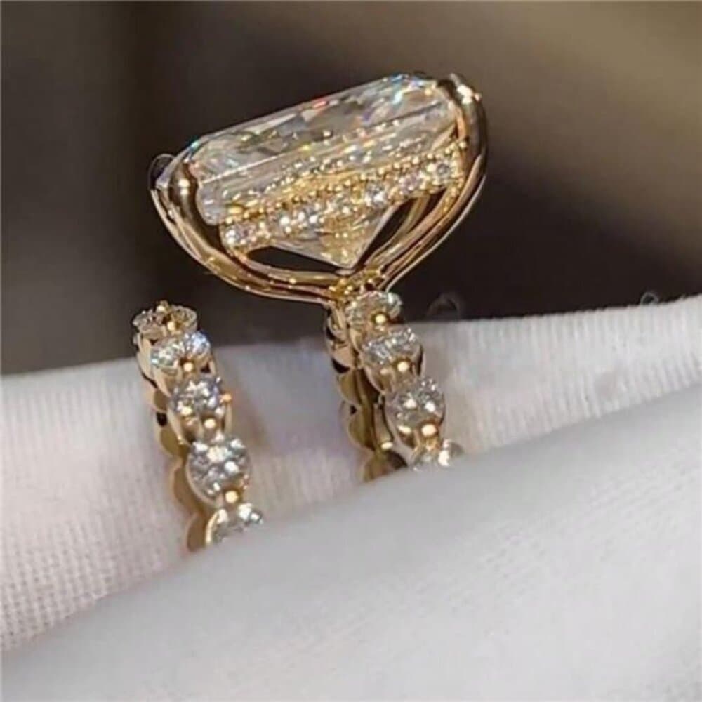 2pcs Luxury Women's Engagement Rings Set With Zirconia Stones - Thumbnail 4