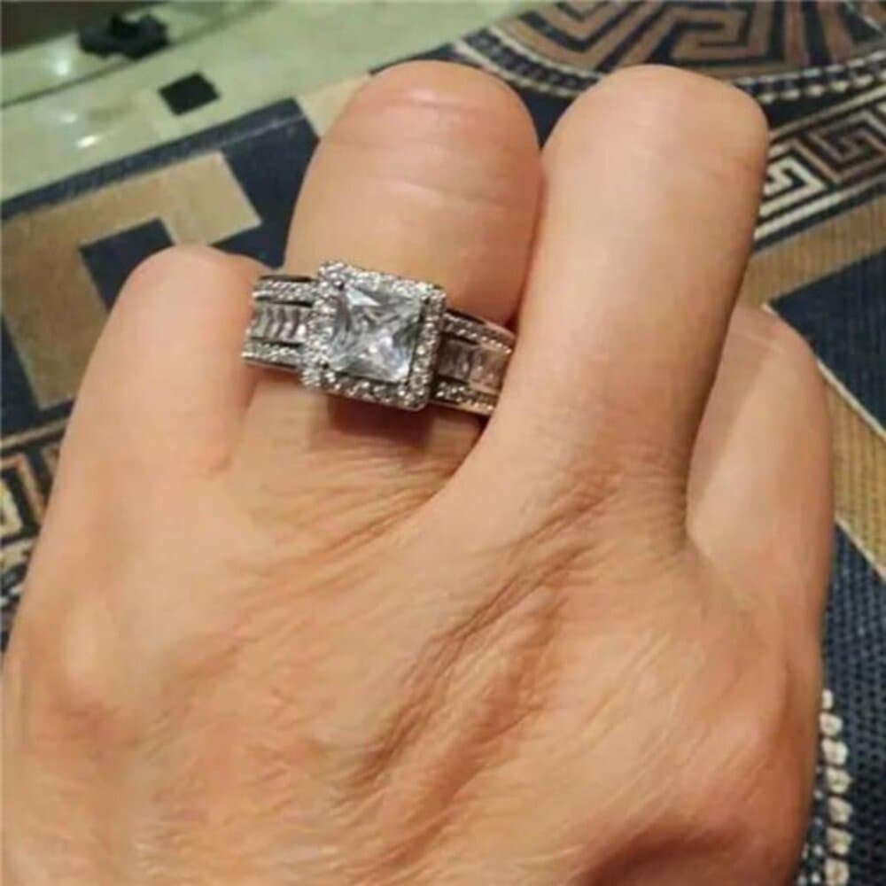 Elegant Silver-Plated Halo Promise Ring, Set With Luxurious Cubic Zirconia - Thumbnail 5