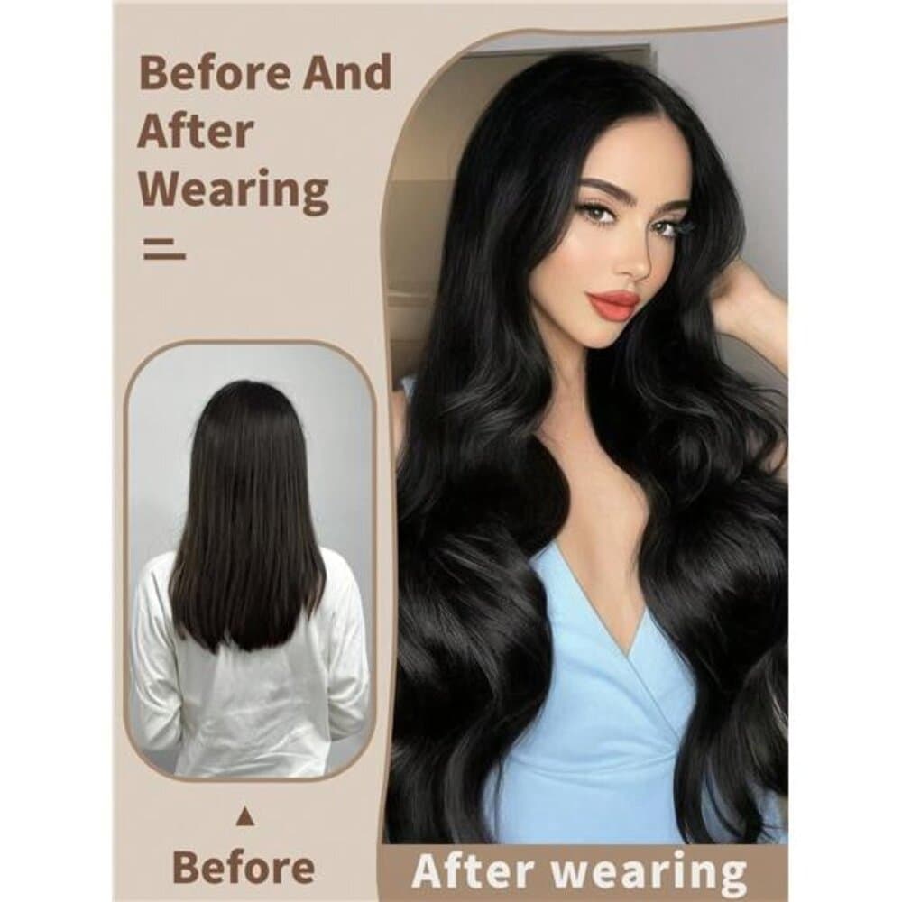 16 Clips 22 Inch 7pcs Black Long Wavy Clip-In Hair Extensions For Women, - Thumbnail 4