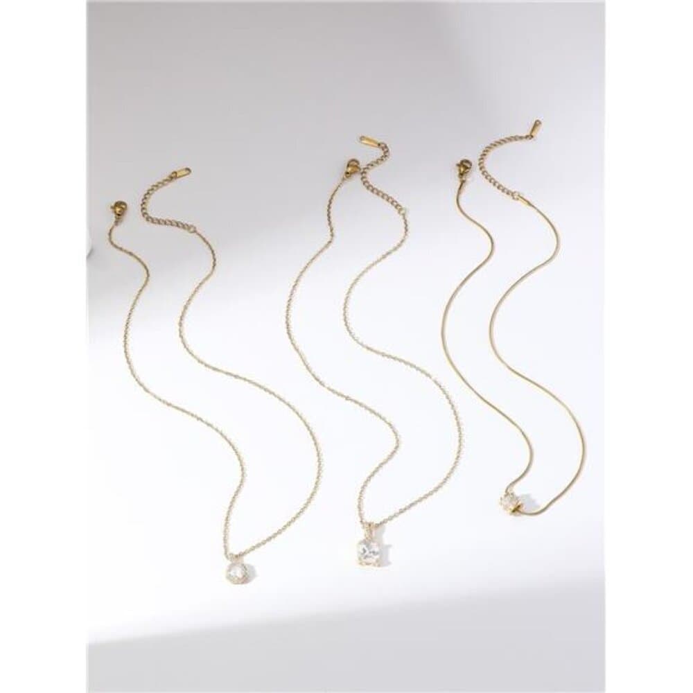 3pcs Geometric Shape Necklace Set With Inlay, Creative Pendant Design - Thumbnail 3