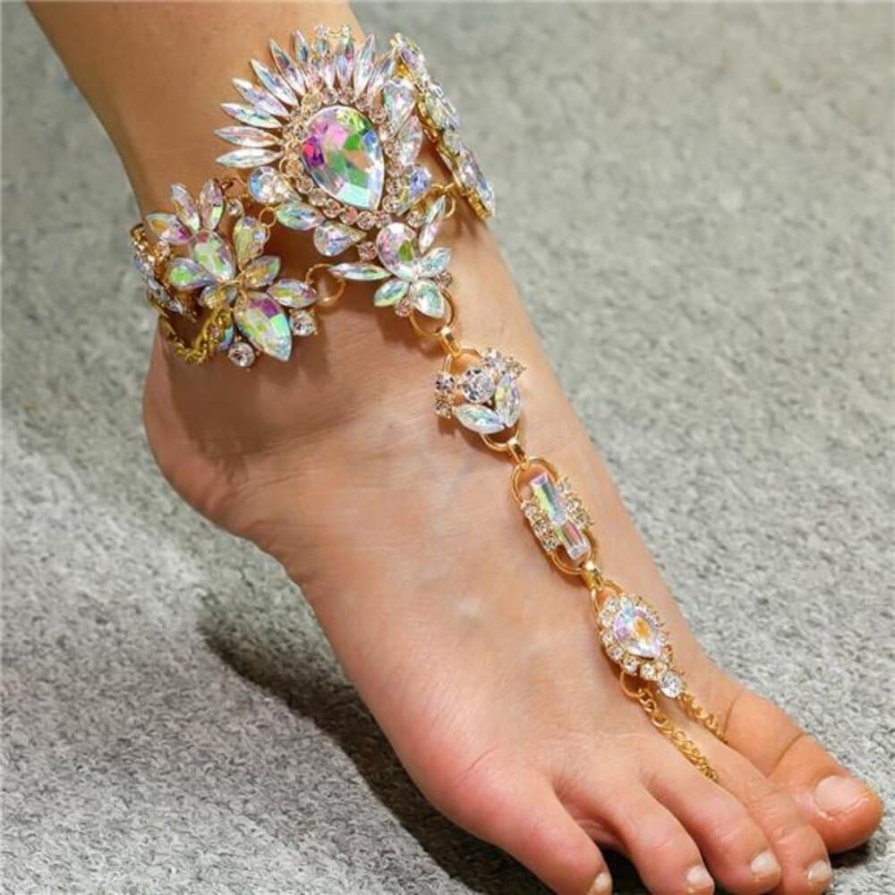 Exaggerated Boho Style Personality Toe Ring Anklet With Colorful Faux Crystal - Thumbnail 2