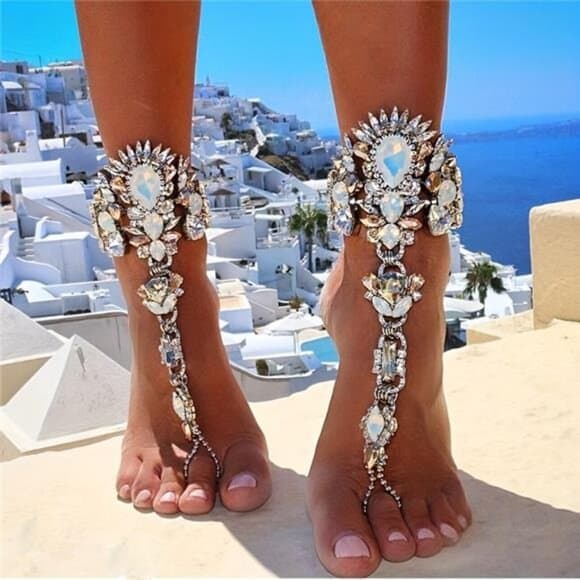 Exaggerated Boho Style Personality Toe Ring Anklet With Colorful Faux Crystal - Thumbnail 10