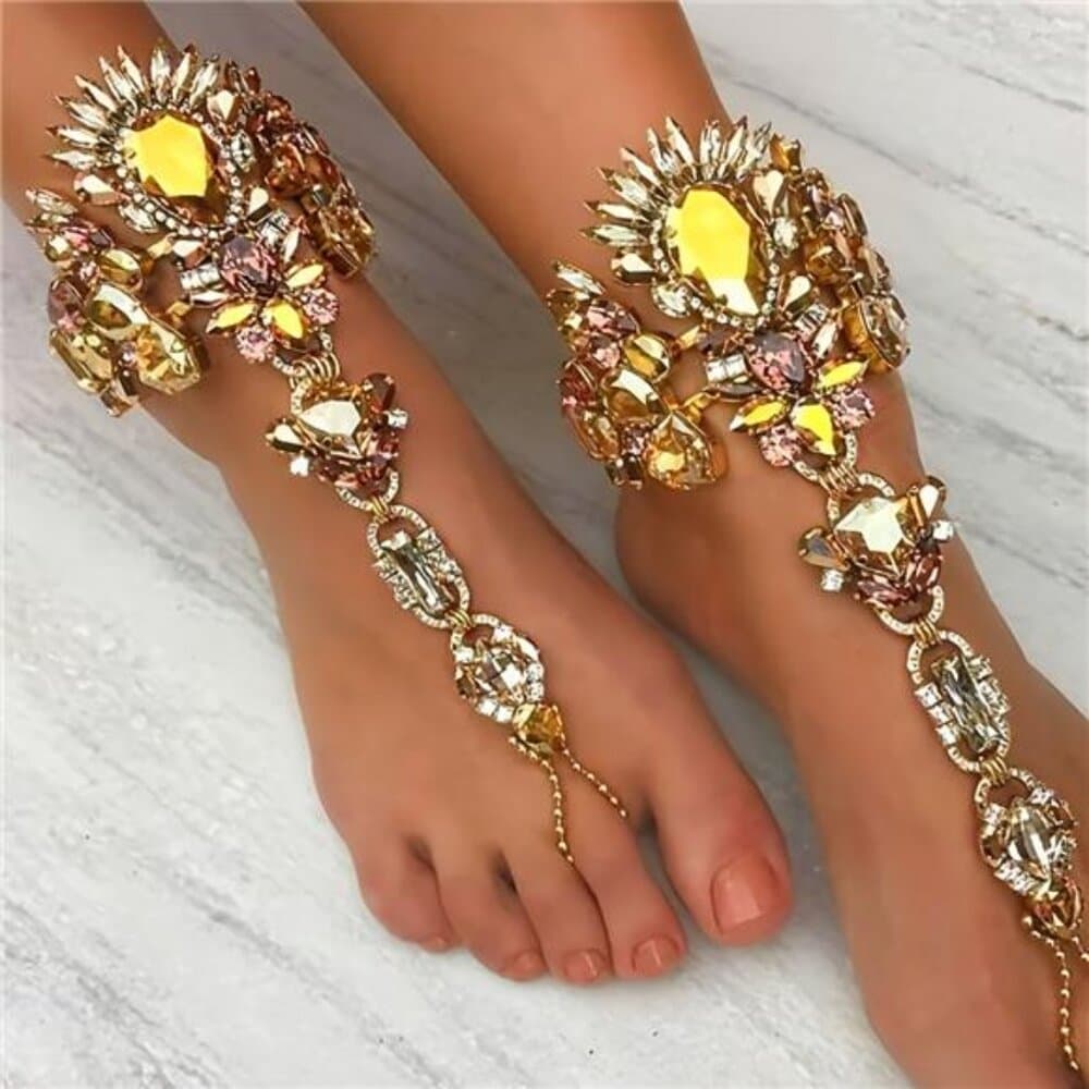 Exaggerated Boho Style Personality Toe Ring Anklet With Colorful Faux Crystal - Thumbnail 5
