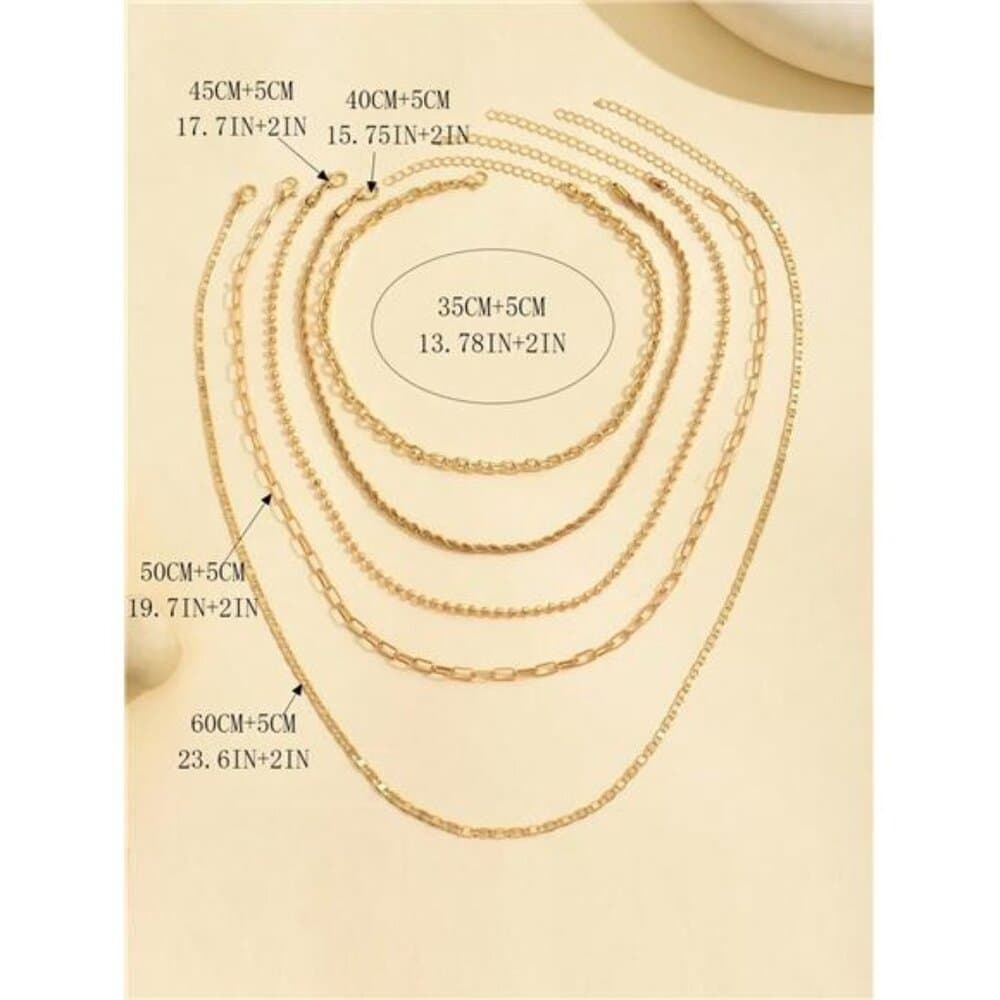 5pcs/Set Simple Braided Bead Chain Necklaces, Gold Tone, Layered Pendant - Thumbnail 4