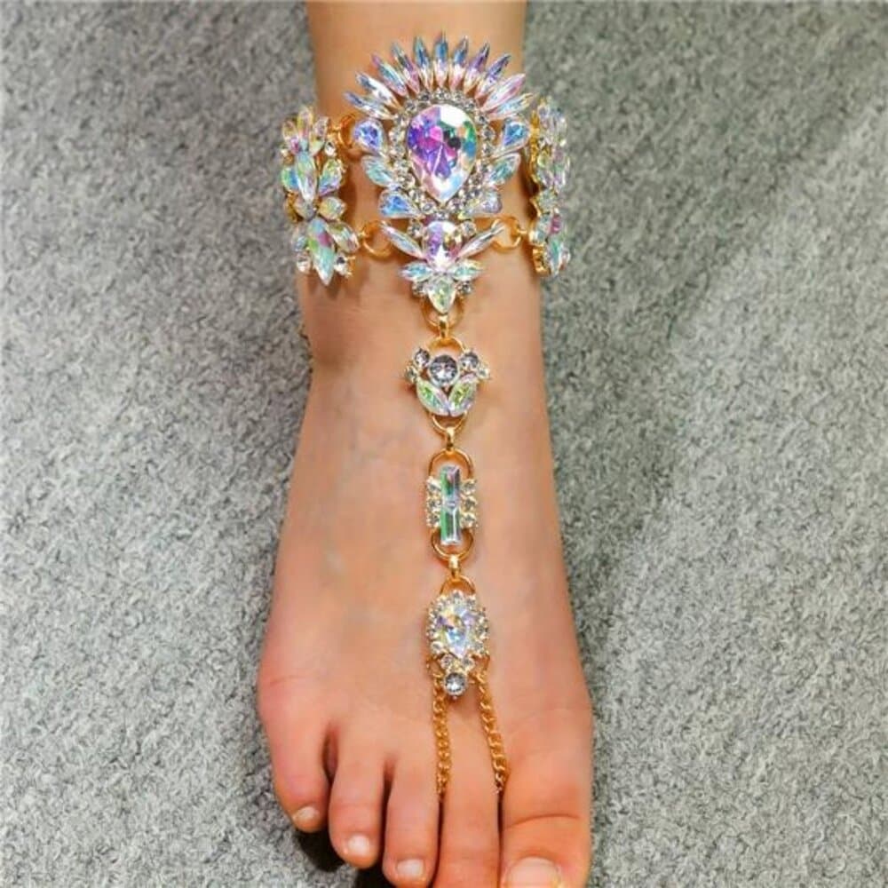 Exaggerated Boho Style Personality Toe Ring Anklet With Colorful Faux Crystal - Thumbnail 4