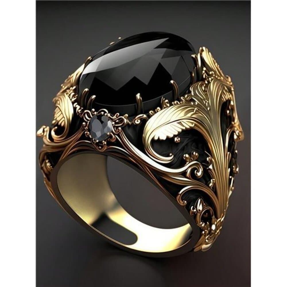 Vintage Men's Copper Ring With Black Oval Artificial Diamond Insert, - Thumbnail 5