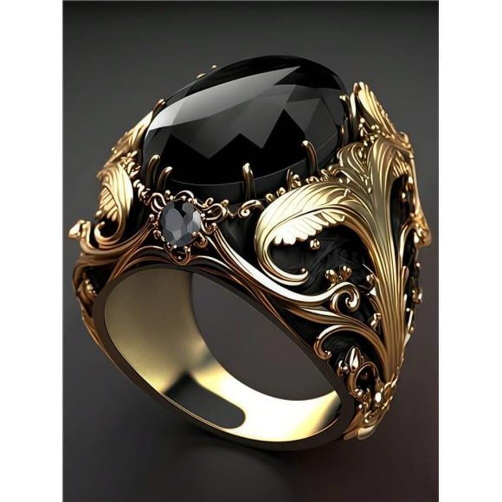 Vintage Men's Copper Ring With Black Oval Artificial Diamond Insert, - Thumbnail 6