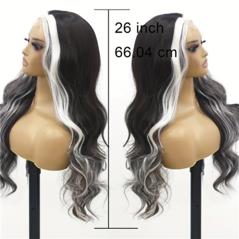 Ombre White to Black Colorful Wave Lace Front Wig with - 26 Inch Long Heat - Thumbnail 2