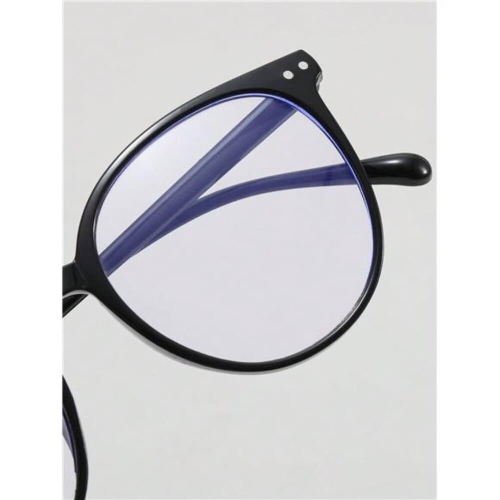 1pc Women's Black Oval Fashion Prescription Free American Flat Glasses, - Thumbnail 3