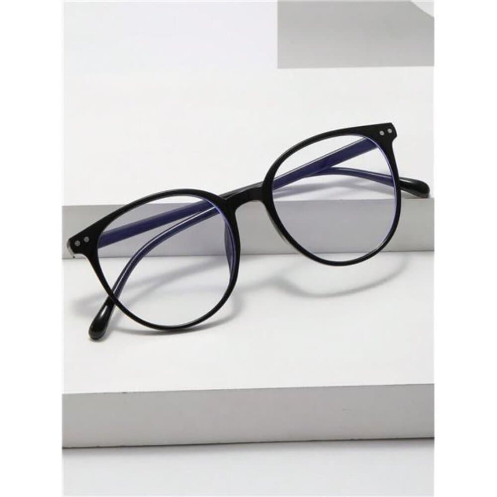 1pc Women's Black Oval Fashion Prescription Free American Flat Glasses, - Thumbnail 11