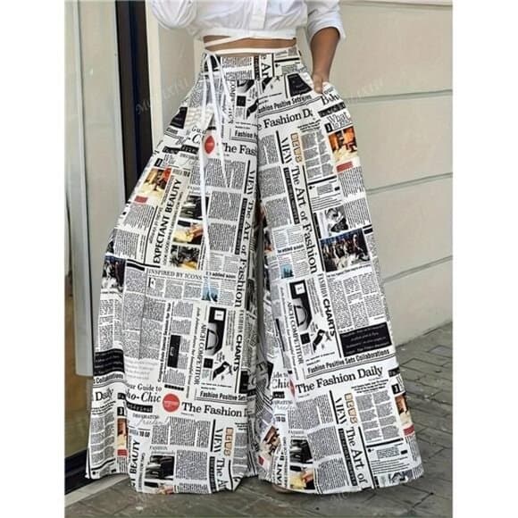 Women Fashionable Printed Casual Spring/Summer Wide-Leg Pants,Ladies - Thumbnail 4