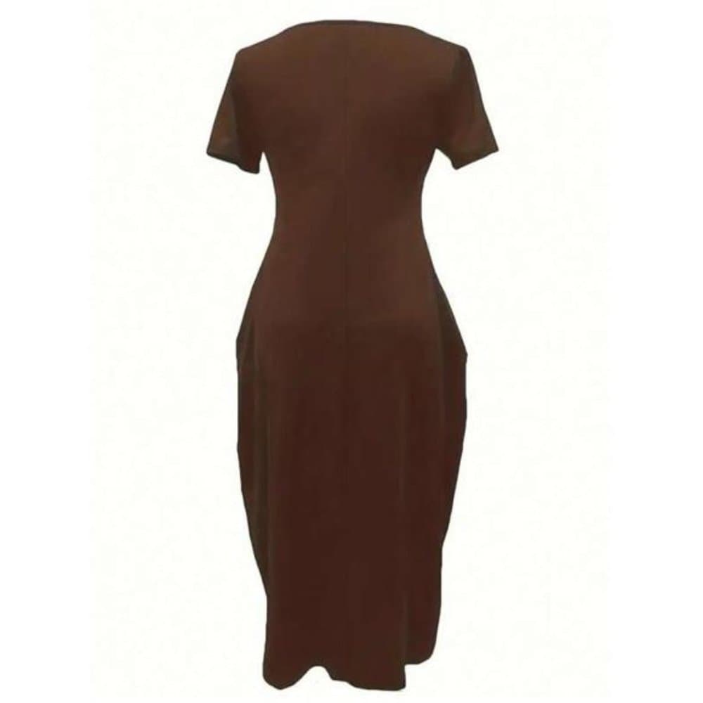Brown Short Sleeve Dress With Hidden Pocket - Thumbnail 5