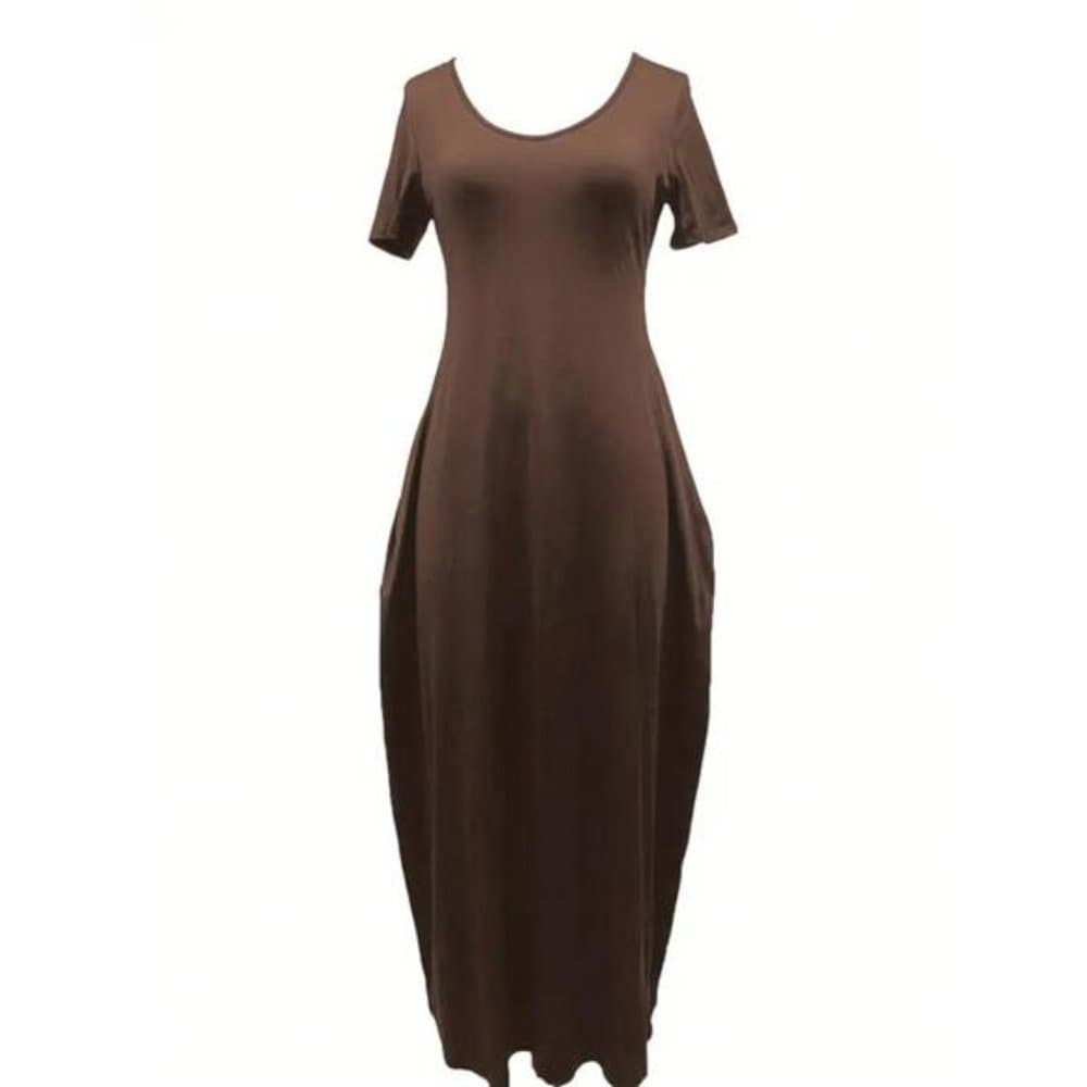 Brown Short Sleeve Dress With Hidden Pocket - Thumbnail 6