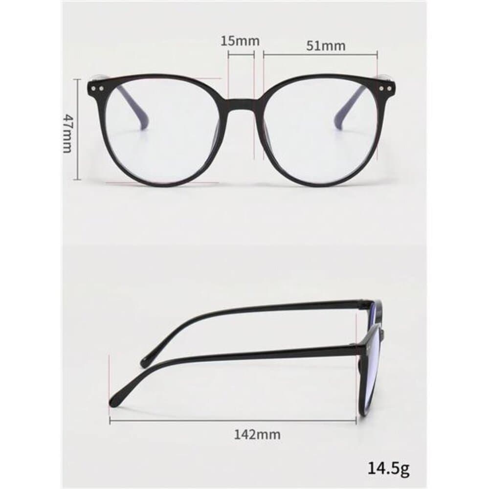 1pc Women's Black Oval Fashion Prescription Free American Flat Glasses, - Thumbnail 4