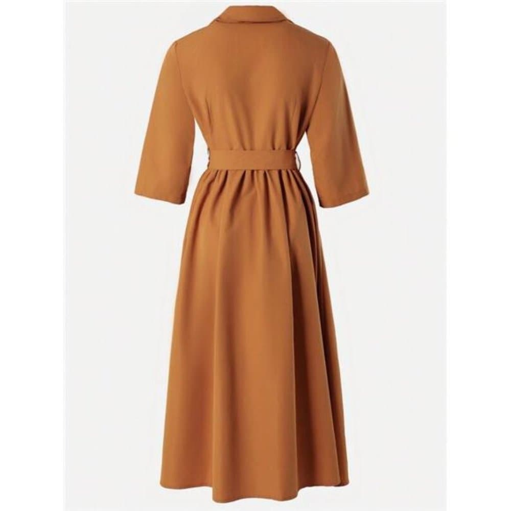 Women's Short Sleeve Tie Waist Knit Dress - Thumbnail 8