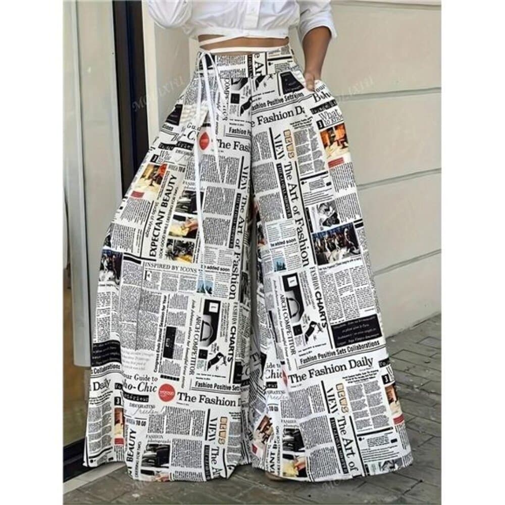 Women Fashionable Printed Casual Spring/Summer Wide-Leg Pants,Ladies - Thumbnail 3