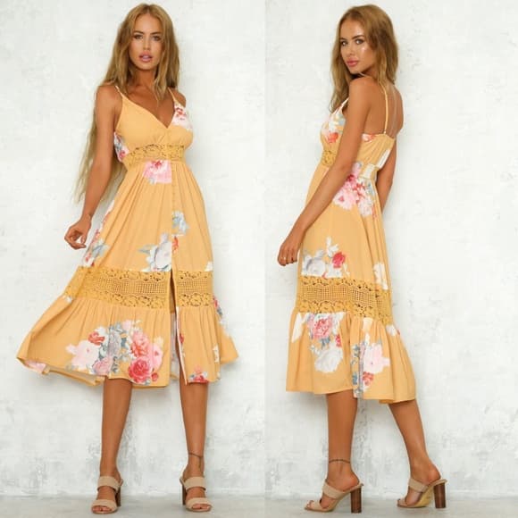 Boho Flower Beauty Long Maxi Dress - Thumbnail 4
