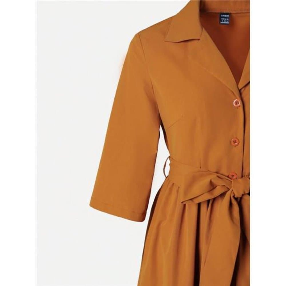 Women's Short Sleeve Tie Waist Knit Dress - Thumbnail 11