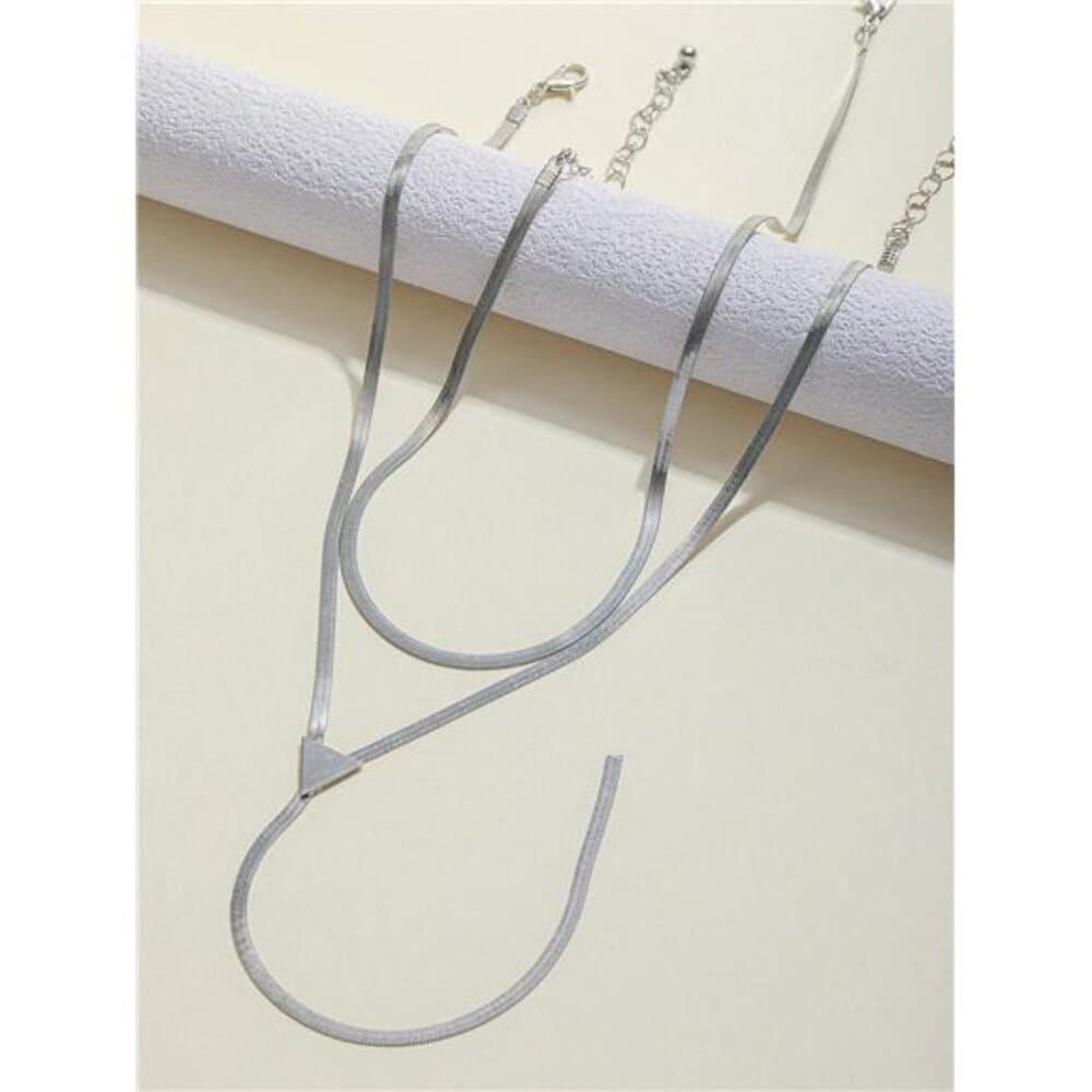 1 Set Of Niche Design Cool Style Long Double Layered V-Shaped Tassel Necklace - Thumbnail 4