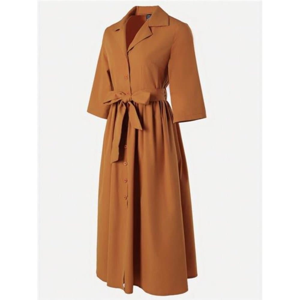 Women's Short Sleeve Tie Waist Knit Dress - Thumbnail 3