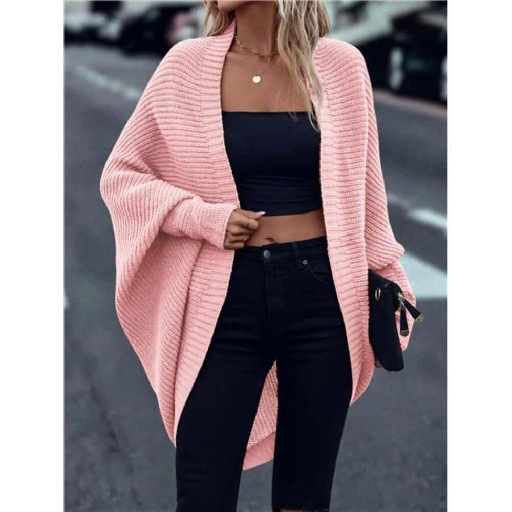 Solid Color Casual Versatile Asymmetric Hem Knit Cardigan,Long Sleeve - Thumbnail 5