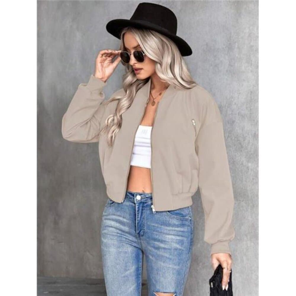 LUNE Solid Color Zipper Baseball Jacket - Thumbnail 4