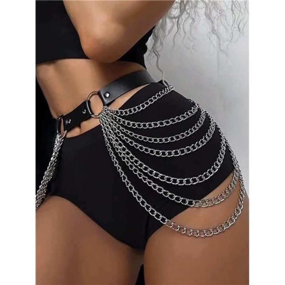 1pc Waist Leather Chain Belt, Fashion Apparel Accessory For Women - Thumbnail 4