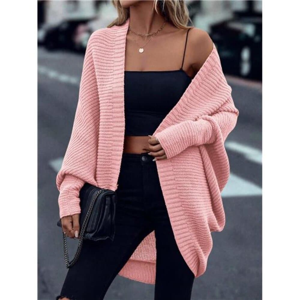 Solid Color Casual Versatile Asymmetric Hem Knit Cardigan,Long Sleeve - Thumbnail 4