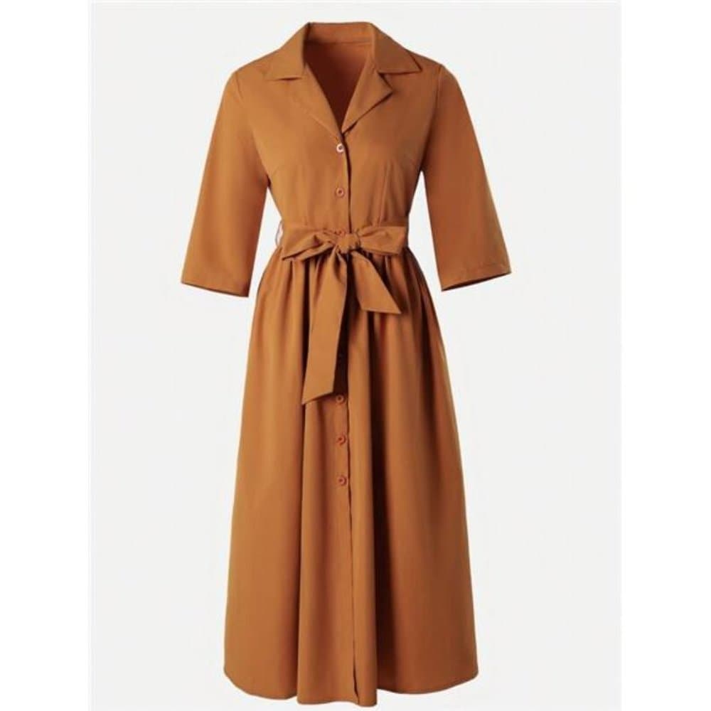 Women's Short Sleeve Tie Waist Knit Dress - Thumbnail 9