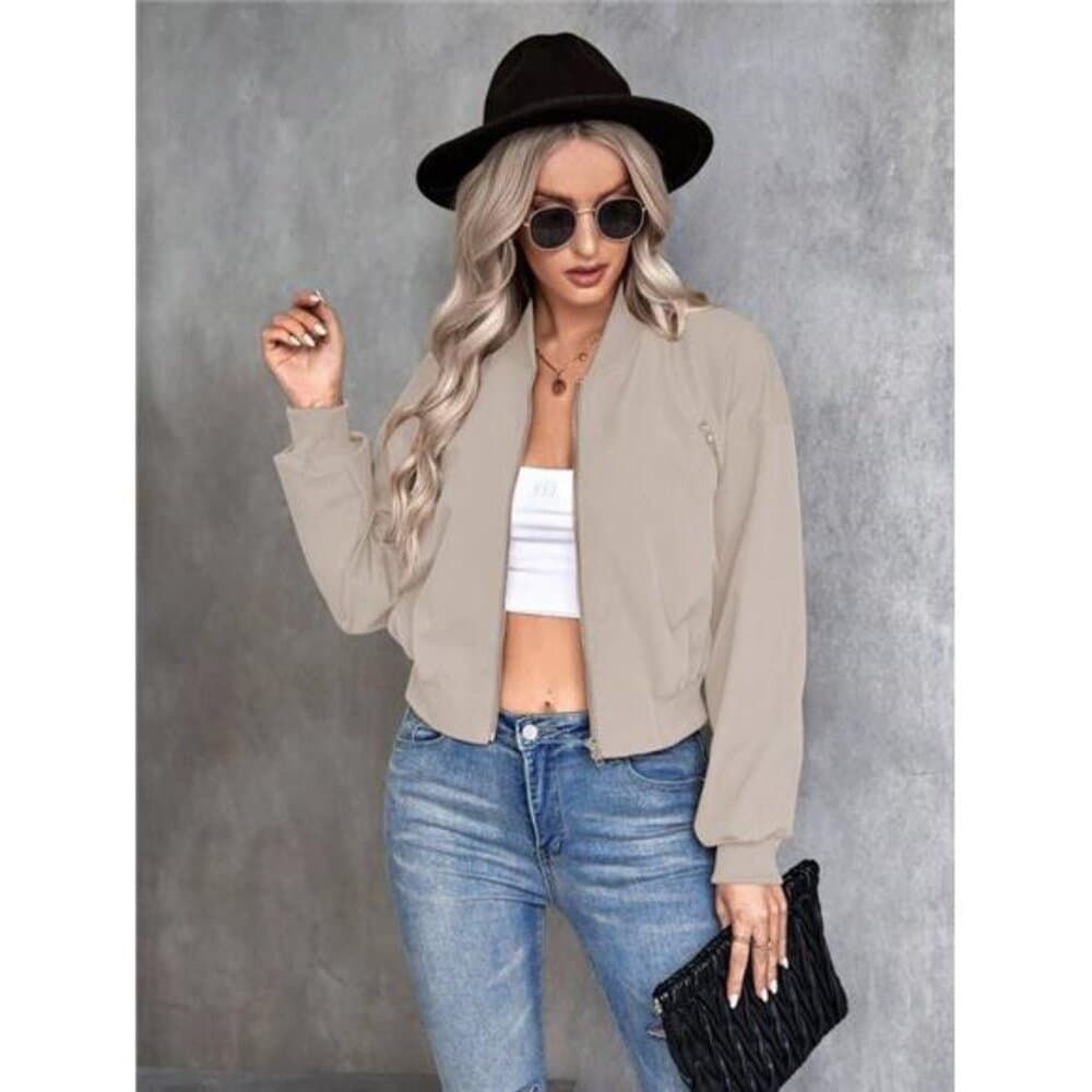 LUNE Solid Color Zipper Baseball Jacket - Thumbnail 11