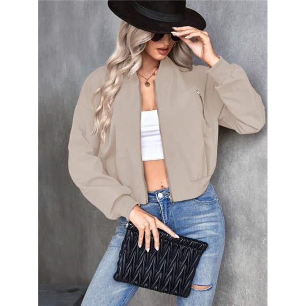 LUNE Solid Color Zipper Baseball Jacket - Thumbnail 12