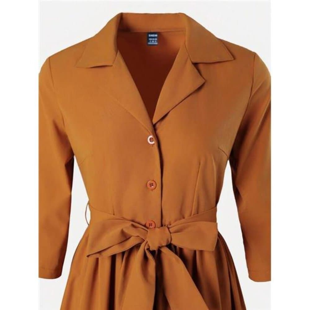 Women's Short Sleeve Tie Waist Knit Dress - Thumbnail 13
