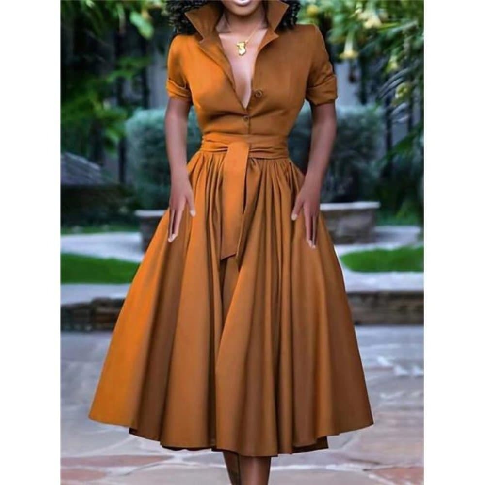 Women's Short Sleeve Tie Waist Knit Dress - Thumbnail 7