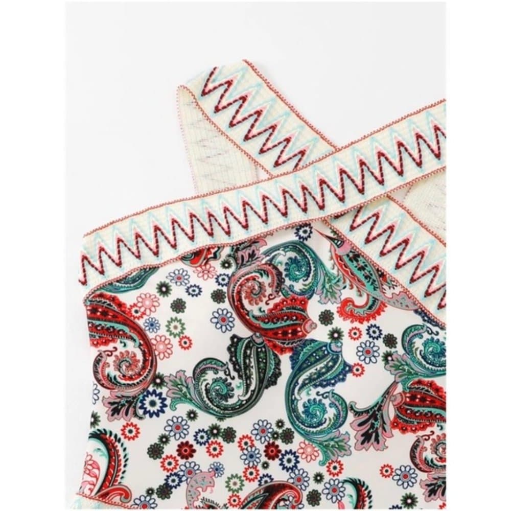 Paisley Floral Print One Piece Monokini Swim Beach - Thumbnail 2