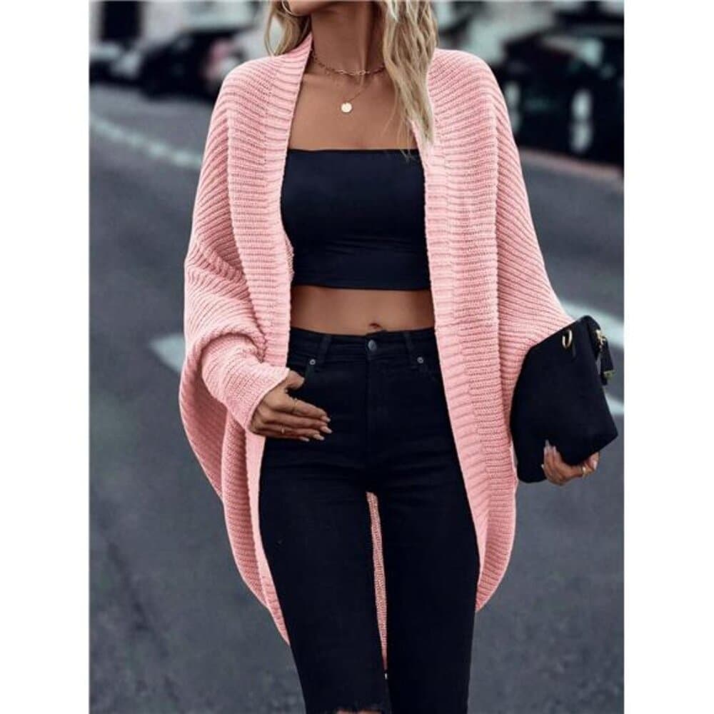 Solid Color Casual Versatile Asymmetric Hem Knit Cardigan,Long Sleeve - Thumbnail 3