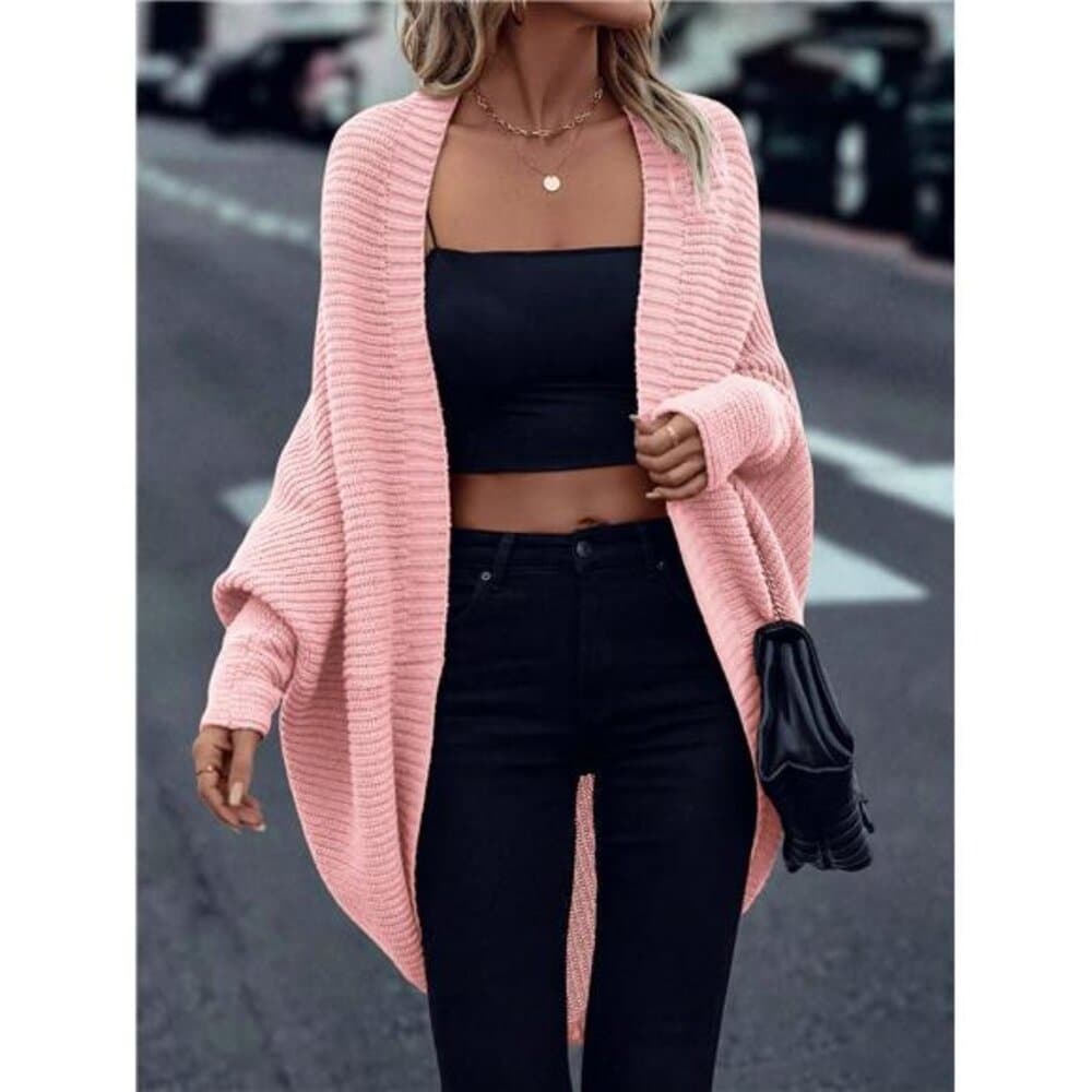 Solid Color Casual Versatile Asymmetric Hem Knit Cardigan,Long Sleeve - Thumbnail 2