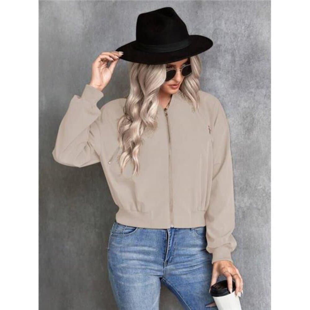 LUNE Solid Color Zipper Baseball Jacket - Thumbnail 3