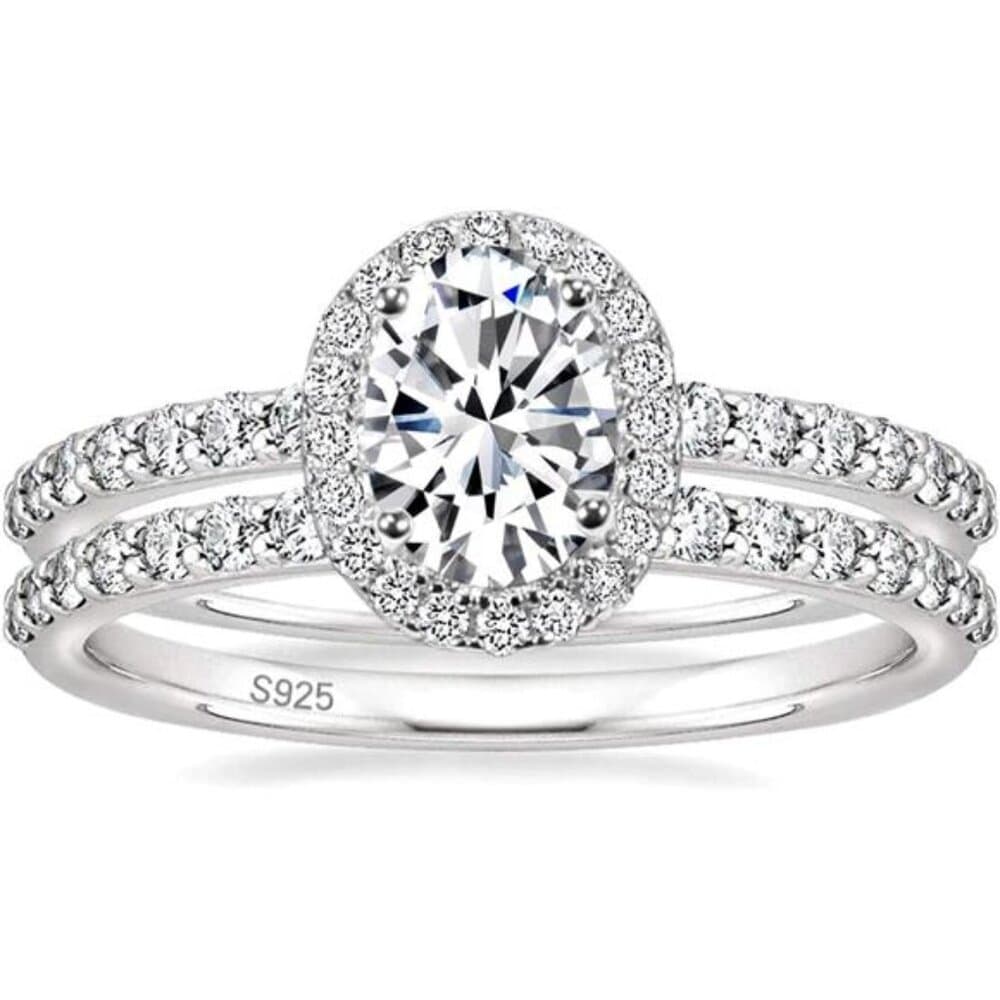 1.5CT 925 Sterling Silver Cubic Zirconia Bridal Rings Sets Oval Cut CZ - Thumbnail 7