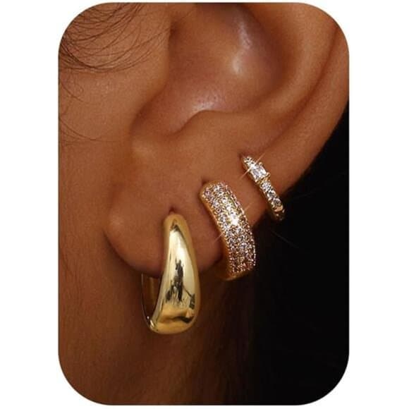 LOLIAS Small 14K Gold Plated Chunky Hoop Earrings for Women Hypoallergenic - Thumbnail 8