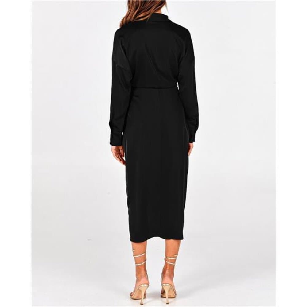 Black Long Sleeve Lapel Neck Button Down - Thumbnail 5