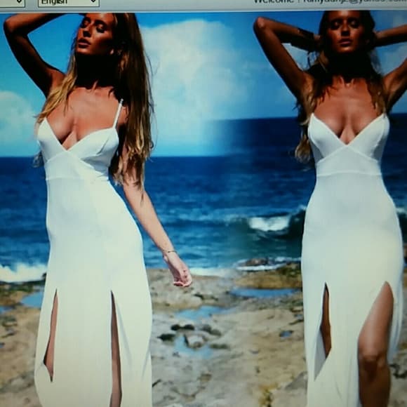 Beautiful White Sleeveless V-NECK Slim Dress!! - Thumbnail 4