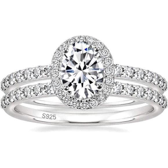 1.5CT 925 Sterling Silver Cubic Zirconia Bridal Rings Sets Oval Cut CZ - Thumbnail 8